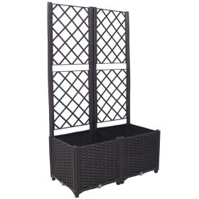 Poly Rattan Brown Trellis Raised Bed with Drainage Plug - 2 Removable Pots with Large Flower Boxes - Built-in Support for Climbing Plants - Outdo