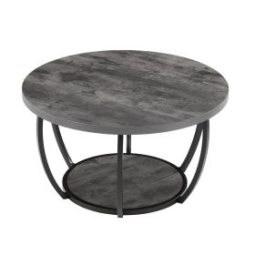 Coffee Table, Modern Round Coffee Table, 2 Tiers Wooden Circle Center Desk with Open Storage (Default: Default)