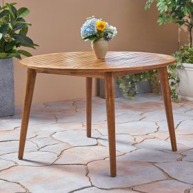 Outdoor Simple and Sleek Acacia Wood Dining Table (Color: Teak, material: Acacia Wood)